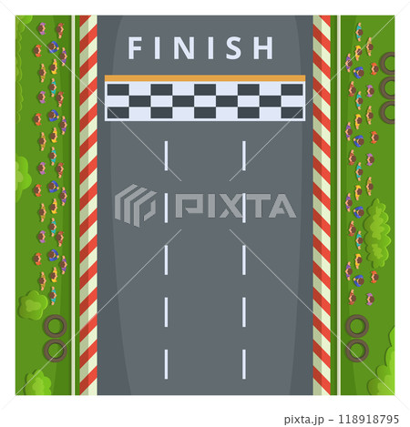 Finish line top view. Race track road 118918795