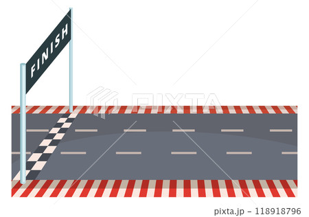 Finish line on race lane track side view 118918796