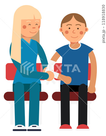 Nurse help injured patient with wound bandage icon 118918830