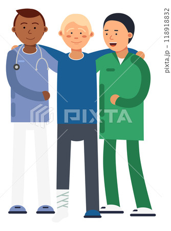 Medical staff help injured person with leg trauma 118918832