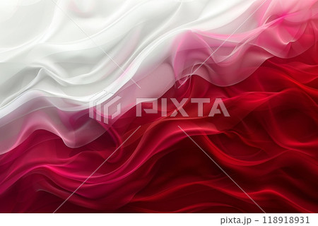 A red, white, and pink fabric with a wave pattern 118918931