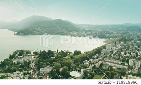 Aerial shot of the town of Annecy and the lake, France Aerial shot of the town of Annecy and the lake, France 118918960