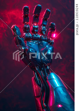 Cyborg robot hand on dark background. Robotic Process Automation concept 118919244