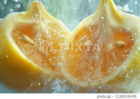 カットしたレモンと弾ける水滴_1 カットしたレモンと弾ける水滴_1 118919249