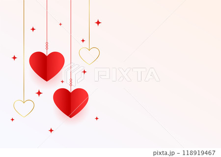 valentines day greeting with paper style hanging hearts and text space valentines day greeting with paper style hanging hearts and text space 118919467