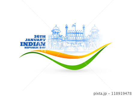 happy republic day card with red fort and wavy indian flag happy republic day card with red fort and wavy indian flag 118919478