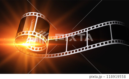 3d film strip with glowing light background 118919558