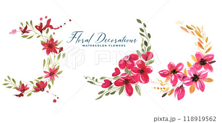 collection of watercolor flower florals set 118919562