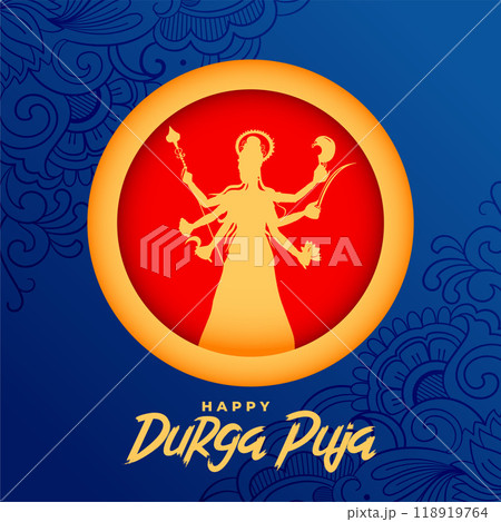 Happy durga pooja navratri festival wishes card design Happy durga pooja navratri festival wishes card design 118919764