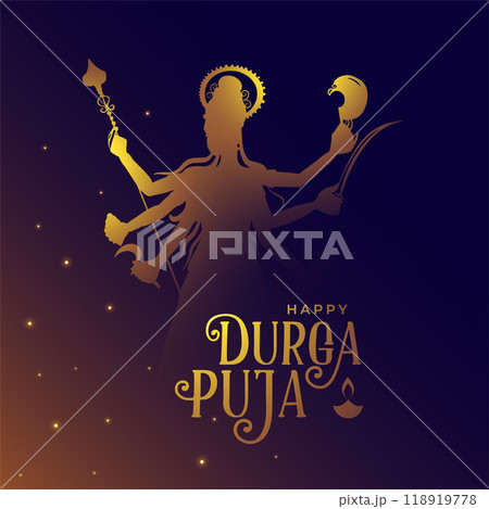 shiny durga pooja festival event background with goddess silhouette design 118919778