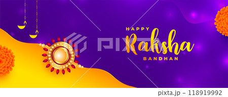 indian festival raksha bandhan banner with rakhi and floral design 118919992