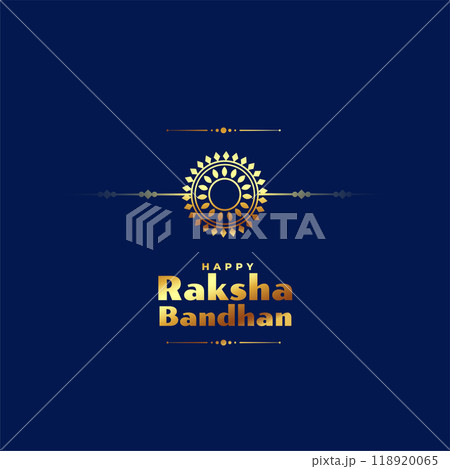 hindu culture raksha bandhan celebration card in golden rakhi and blue background hindu culture raksha bandhan celebration card in golden rakhi and blue background 118920065