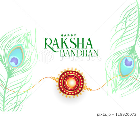 happy raksha bandhan banner with rakhi and peacock feather design 118920072