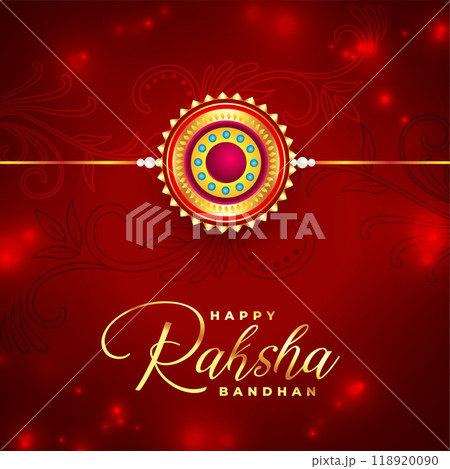 lovely red raksha bandhan festival holiday banner with rakhi 118920090