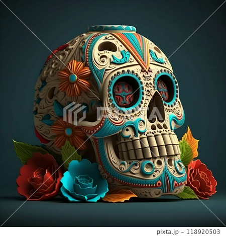 3D Sugar skull character of the Mexican festival known Day of the Dead. Hispanic heritage mexican 118920503