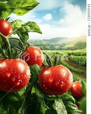 A close up of a bunch of red tomatoes on a vine 118920542