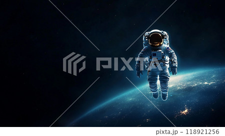 A man in a space suit is floating in space 118921256