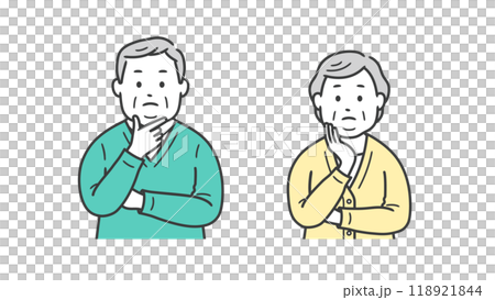 一位老年男女雙手放在臉上擔心的上半身插圖 118921844