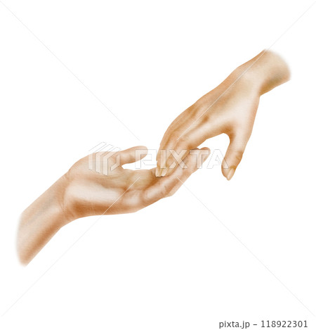 Male and female hands in touching pose as a symbol of unity, family, love and tenderness. Hand drawn watercolor clipart on white background in soft colors for Family day 118922301