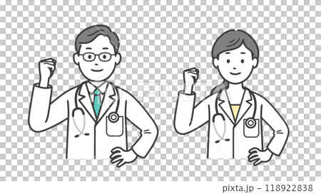 ガッツポーズをする医師男女の上半身イラスト 118922838
