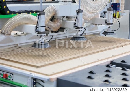 MDF panel cutting on CNC router with vacuum table 118922889