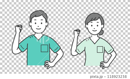 一位男性和女性牙醫做膽量姿勢的上半身插圖 118923238