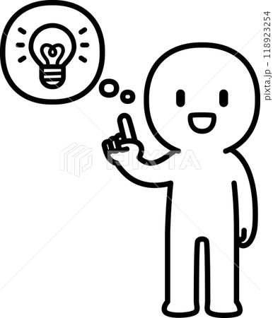 指さす人物と電球のデフォルメイラスト、閃き 指さす人物と電球のデフォルメイラスト、閃き 118923254