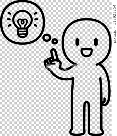 指さす人物と電球のデフォルメイラスト、閃き 指さす人物と電球のデフォルメイラスト、閃き 118923254