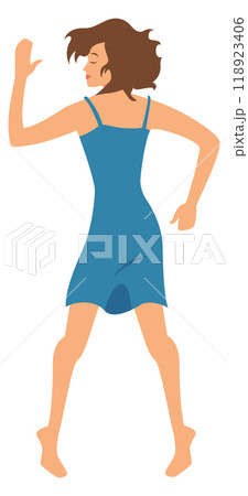 Stomach sleeping pose. Woman lay resting in bed 118923406