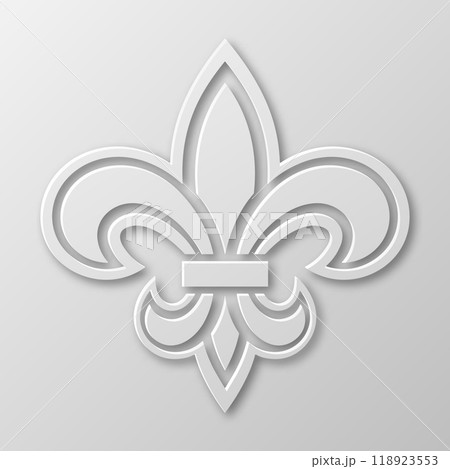 Vector Realistic Paper 3d Fleur De Lis Closeup on White Background. Heraldic Lily Sign, Vector Illustration 118923553