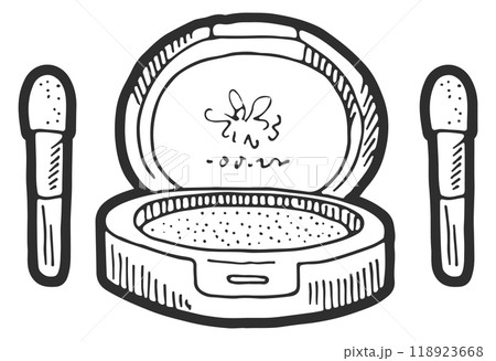 Blush or powder with brushes. Makeup hand drawn icon Blush or powder with brushes. Makeup hand drawn icon 118923668