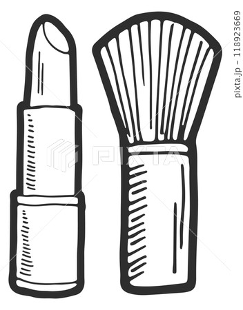 Lipstick and brush label. Glamour makeup tools symbol Lipstick and brush label. Glamour makeup tools symbol 118923669