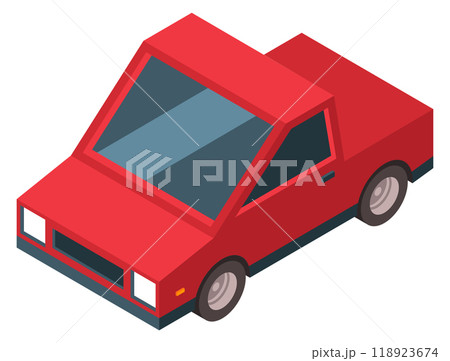 Red pickup truck isometric icon. Cargo transport Red pickup truck isometric icon. Cargo transport 118923674