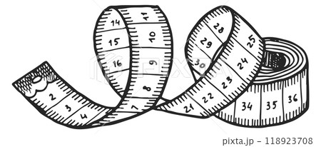 Measurement tape engraving. Tailor tool. Seamstress symbol 118923708