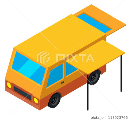 Camper isometric icon. Cartoon outdoor travel transport 118923766