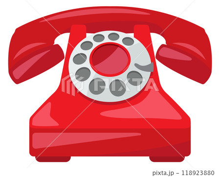 Red disk phone. Retro technology cartoon symbol Red disk phone. Retro technology cartoon symbol 118923880