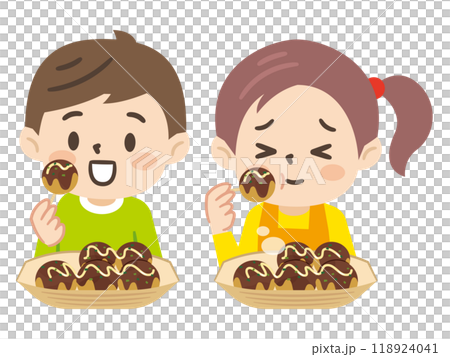 孩子吃章魚燒的插圖 118924041