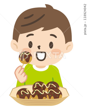 たこ焼きを食べる男の子のイラスト 118924042