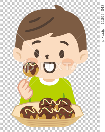 たこ焼きを食べる男の子のイラスト 118924042