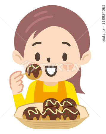 たこ焼きを食べる女の子のイラスト たこ焼きを食べる女の子のイラスト 118924063