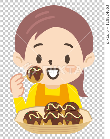 たこ焼きを食べる女の子のイラスト たこ焼きを食べる女の子のイラスト 118924063