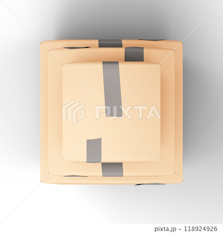 Cardboard Box with Tape. Template for Present, Valentine, Birthday or Wedding Banners. 3D Illustration. File with Clipping Path. 118924926