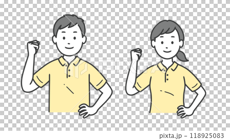 Upper body illustration of male and female caregivers doing a fist pump 118925083
