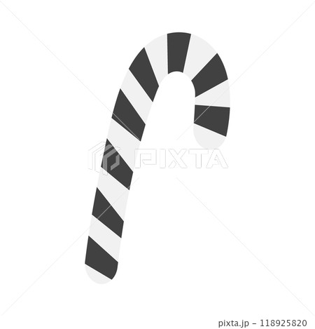 Striped Candy Cane in grayscale. Christmas or New Year greeting, Thematic cards design element idea Striped Candy Cane in grayscale. Christmas or New Year greeting, Thematic cards design element idea 118925820