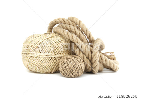 Natural fiber ropes and twine isolated on white background 118926259