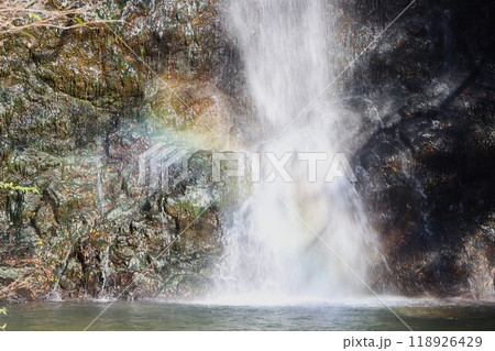 太陽と滝のしぶきのいたずらでうっすらと虹 118926429