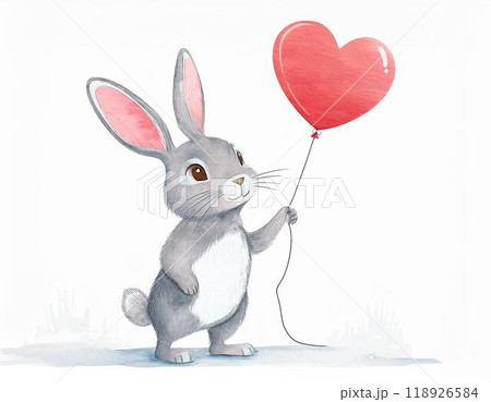 ハートの風船を持ったかわいいうさぎのイラスト素材 [118926584] - PIXTA