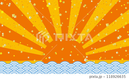 初日の出と青海波と金箔の和風バナー背景/オレンジ 初日の出と青海波と金箔の和風バナー背景/オレンジ 118926635