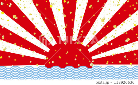 初日の出と青海波と金箔の和風バナー背景/赤・透過背景 118926636