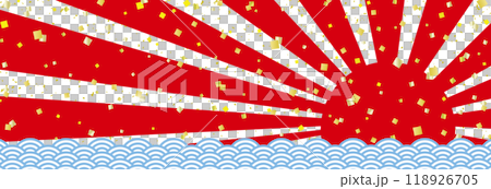 初日の出と青海波と金箔の和風バナー背景/横長/赤・透過背景 118926705